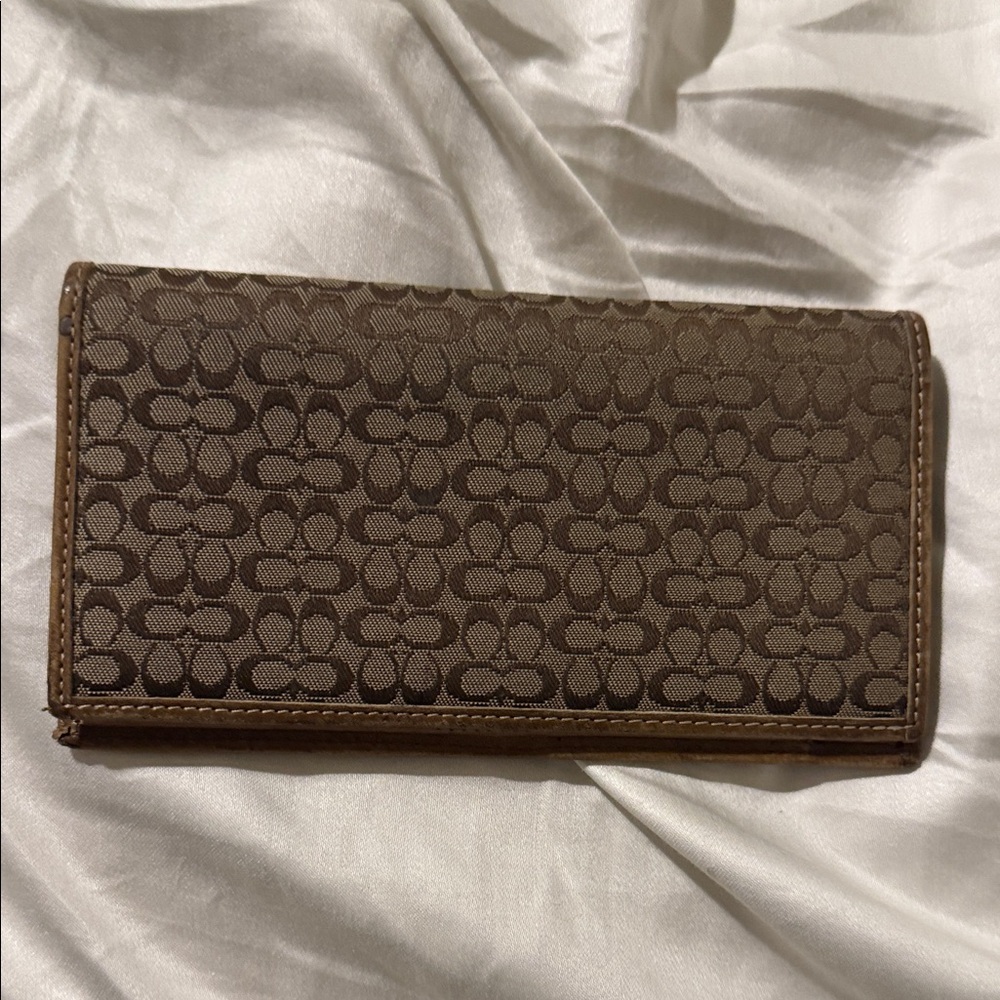 Coach Tan Signature Pattern checkbook cover